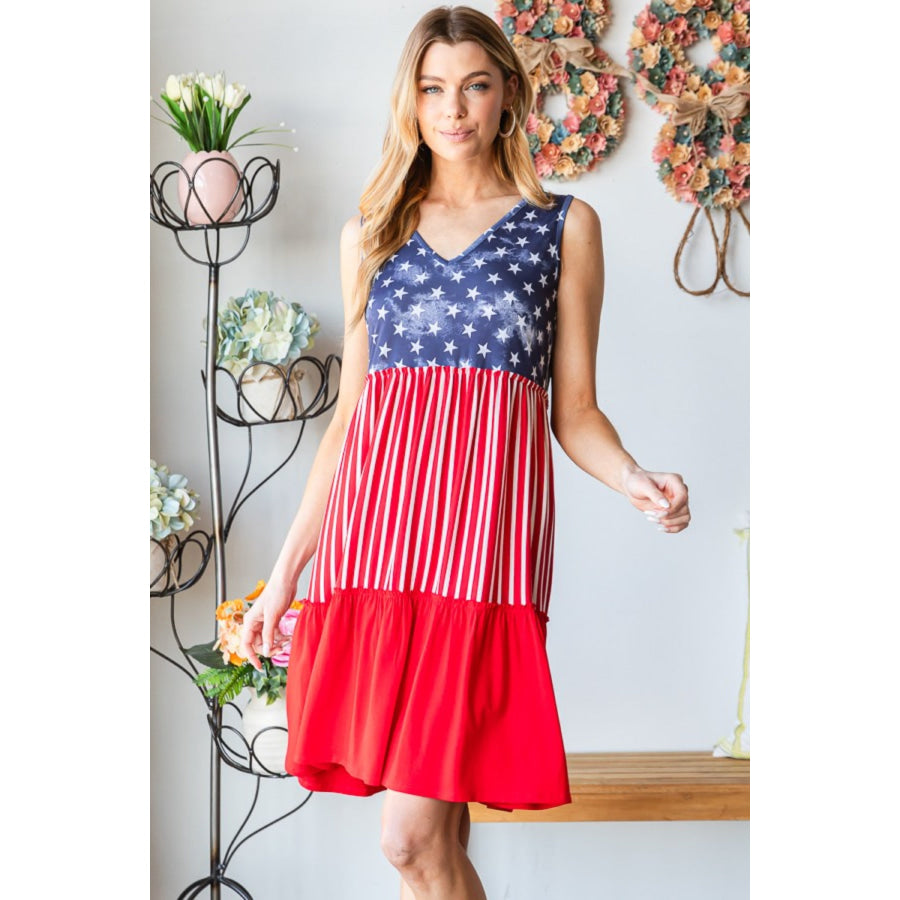 Heimish Full Size US Flag Theme Contrast Tank Dress Apparel and Accessories
