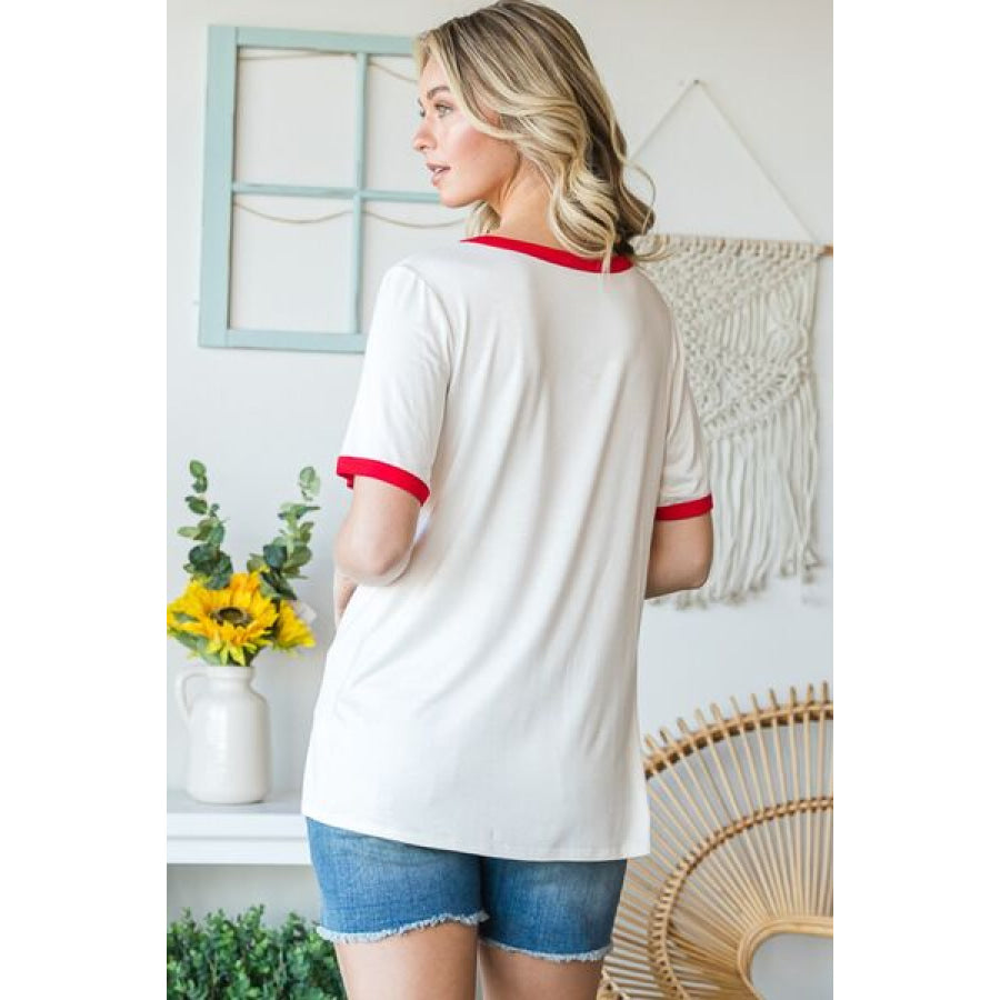 Heimish Full Size USA Contrast Trim Short Sleeve T - Shirt OFFWHITE / S Apparel and Accessories