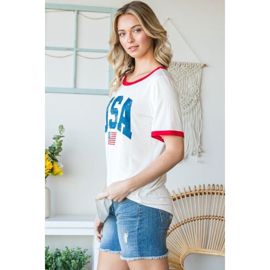 Heimish Full Size USA Contrast Trim Short Sleeve T - Shirt Apparel and Accessories