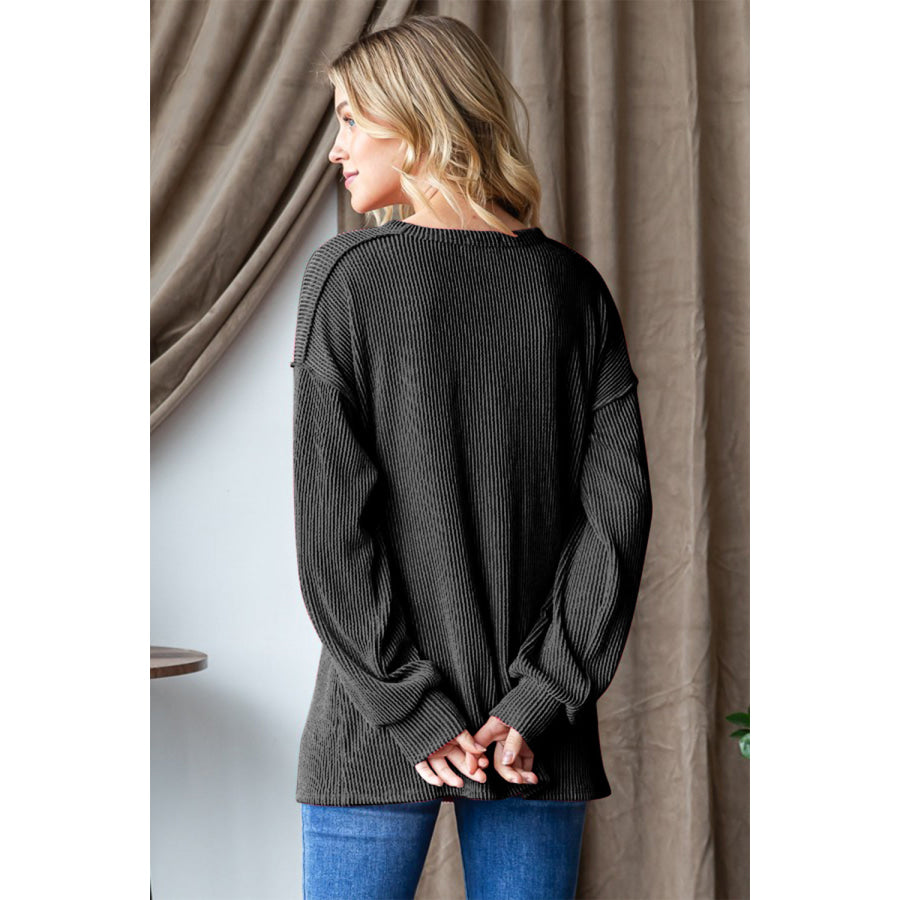 Heimish Ribbed Exposed Seam Long Sleeve T-Shirt Apparel and Accessories