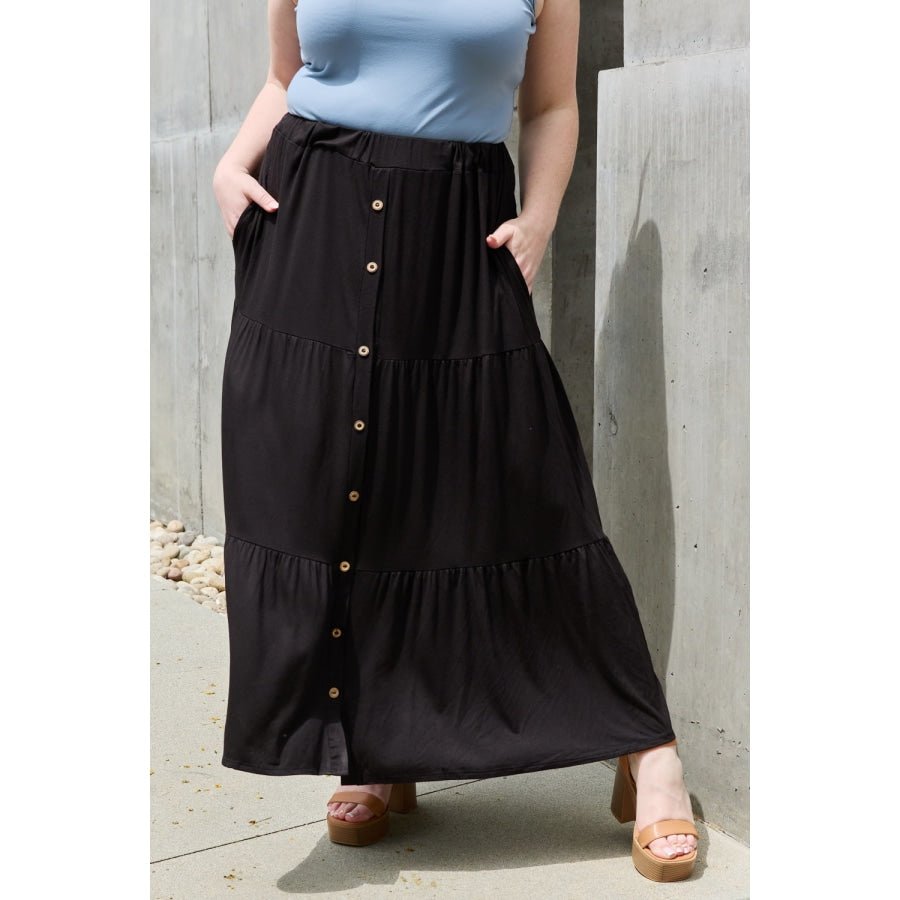 Heimish So Easy Full Size Solid Maxi Skirt Black / S