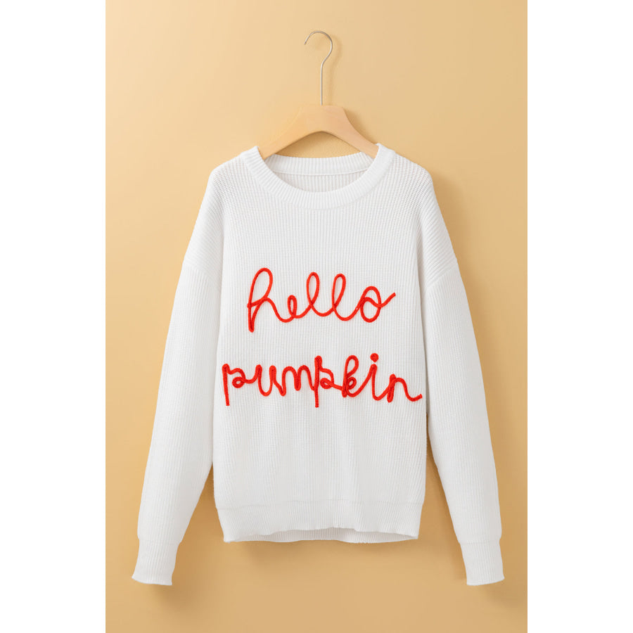 HELLO PUMPKIN Round Neck Long Sleeve Sweater Apparel and Accessories