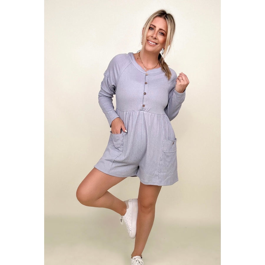 Heyson Comfy Knit Button-Down Long Sleeve Romper Rompers