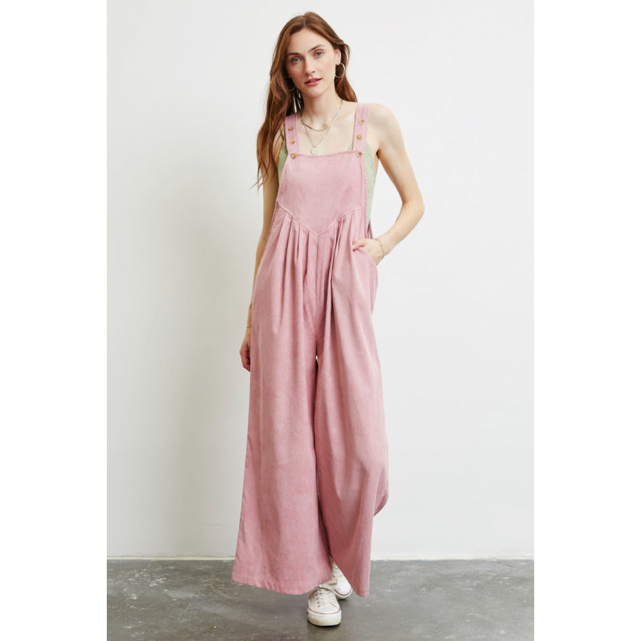 HEYSON Full Size Corduroy Sleeveless Wide-Leg Overall Powder Pink / S Apparel and Accessories