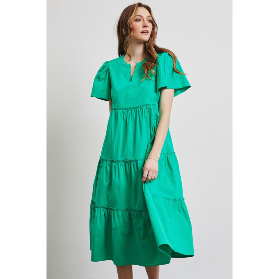 HEYSON Full Size Cotton Poplin Ruffled Tiered Midi Dress Apparel and Accessories