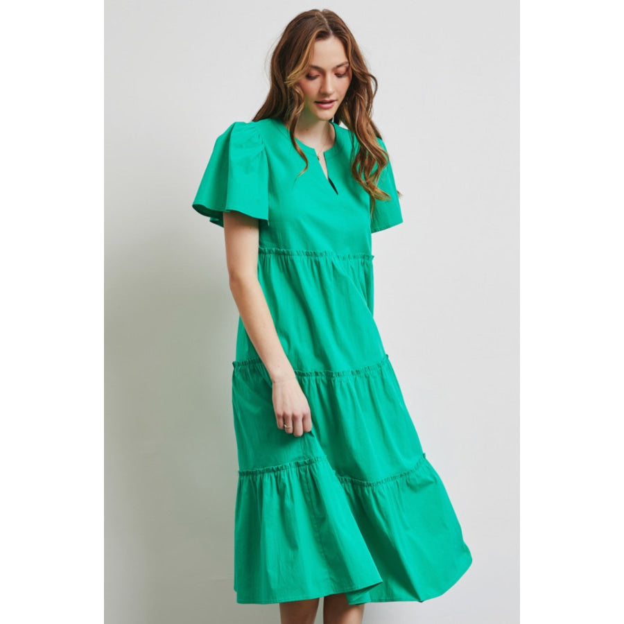 HEYSON Full Size Cotton Poplin Ruffled Tiered Midi Dress Apparel and Accessories