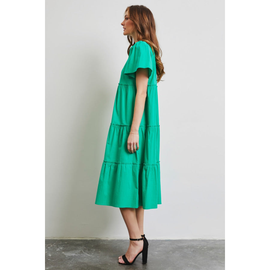 HEYSON Full Size Cotton Poplin Ruffled Tiered Midi Dress Apparel and Accessories