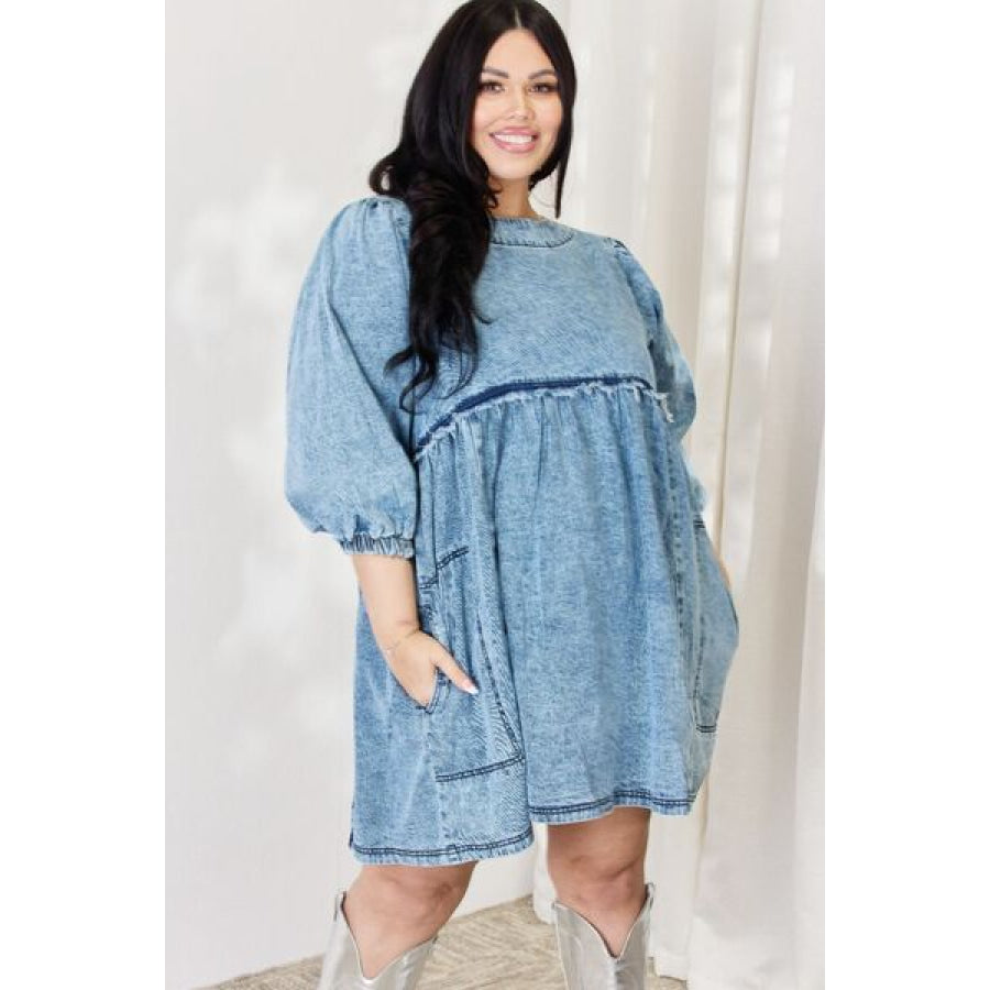 HEYSON Full Size Oversized Denim Babydoll Dress Clothing