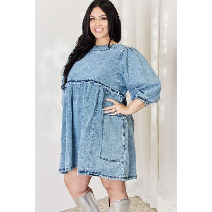 HEYSON Full Size Oversized Denim Babydoll Dress Clothing