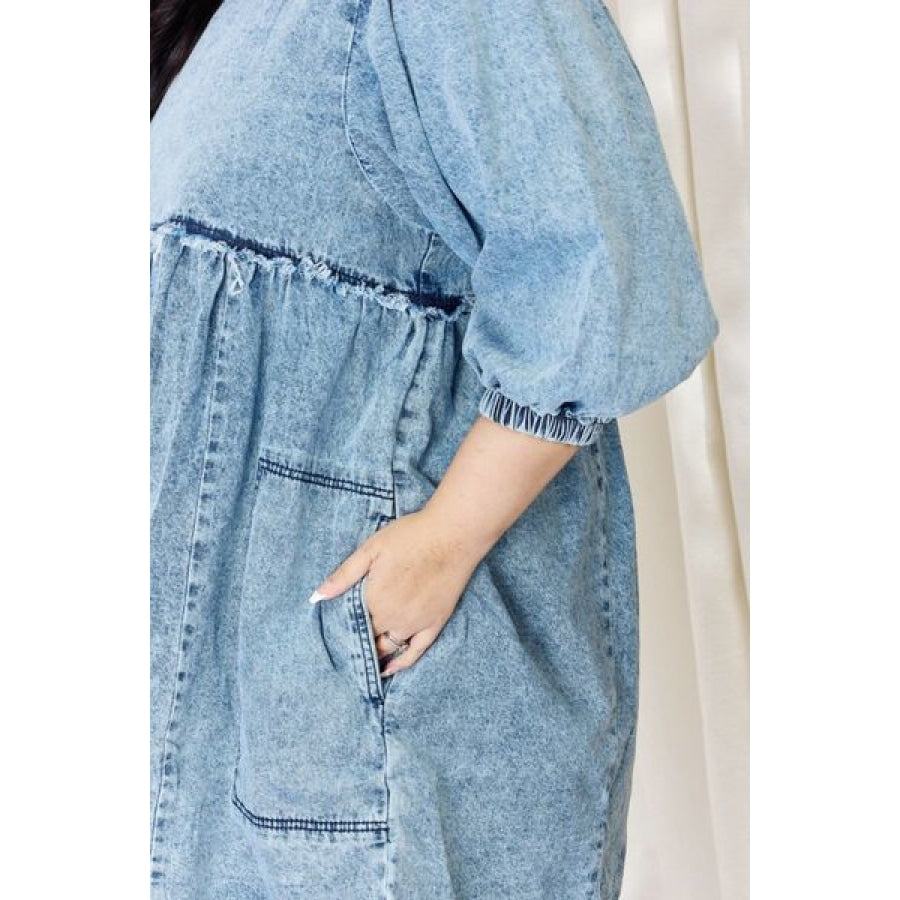 HEYSON Full Size Oversized Denim Babydoll Dress Clothing