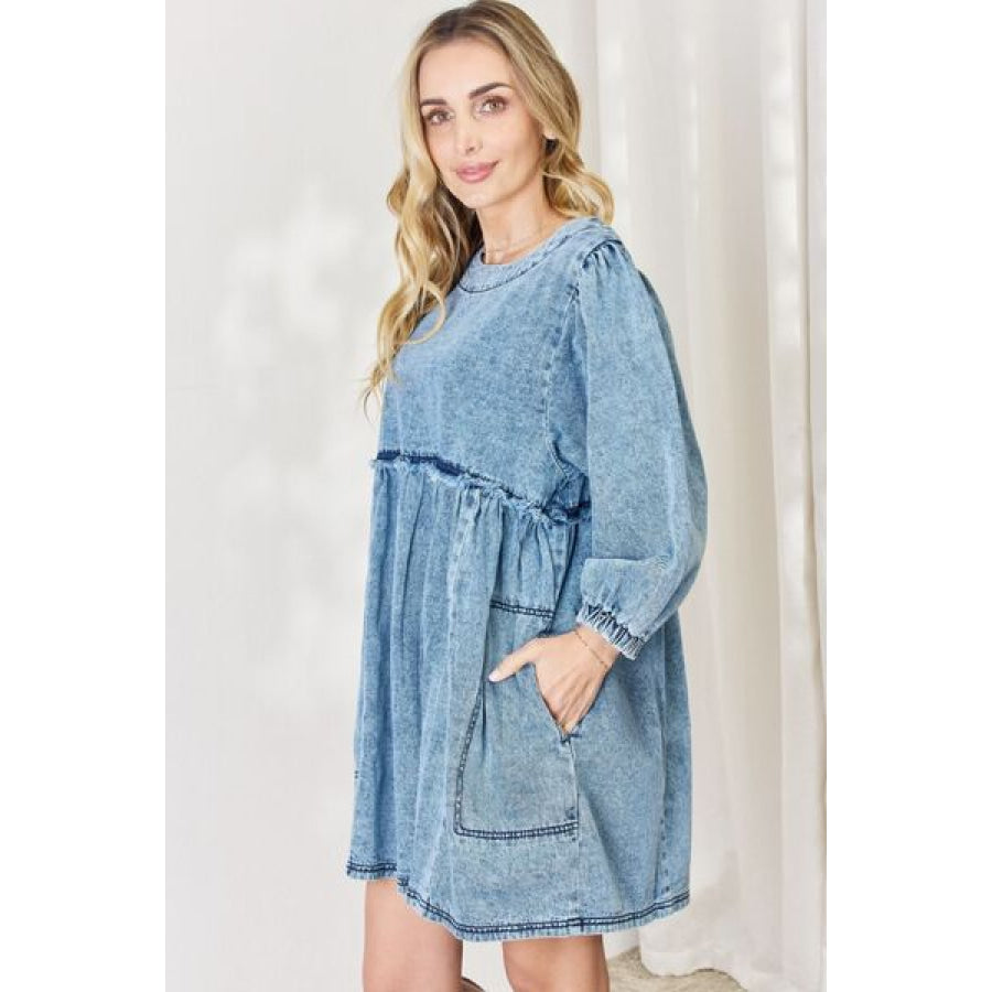 HEYSON Full Size Oversized Denim Babydoll Dress Clothing
