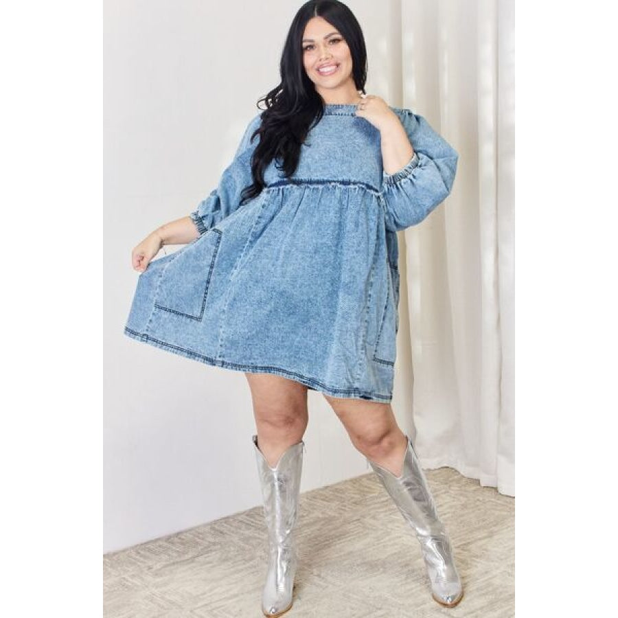 HEYSON Full Size Oversized Denim Babydoll Dress Clothing