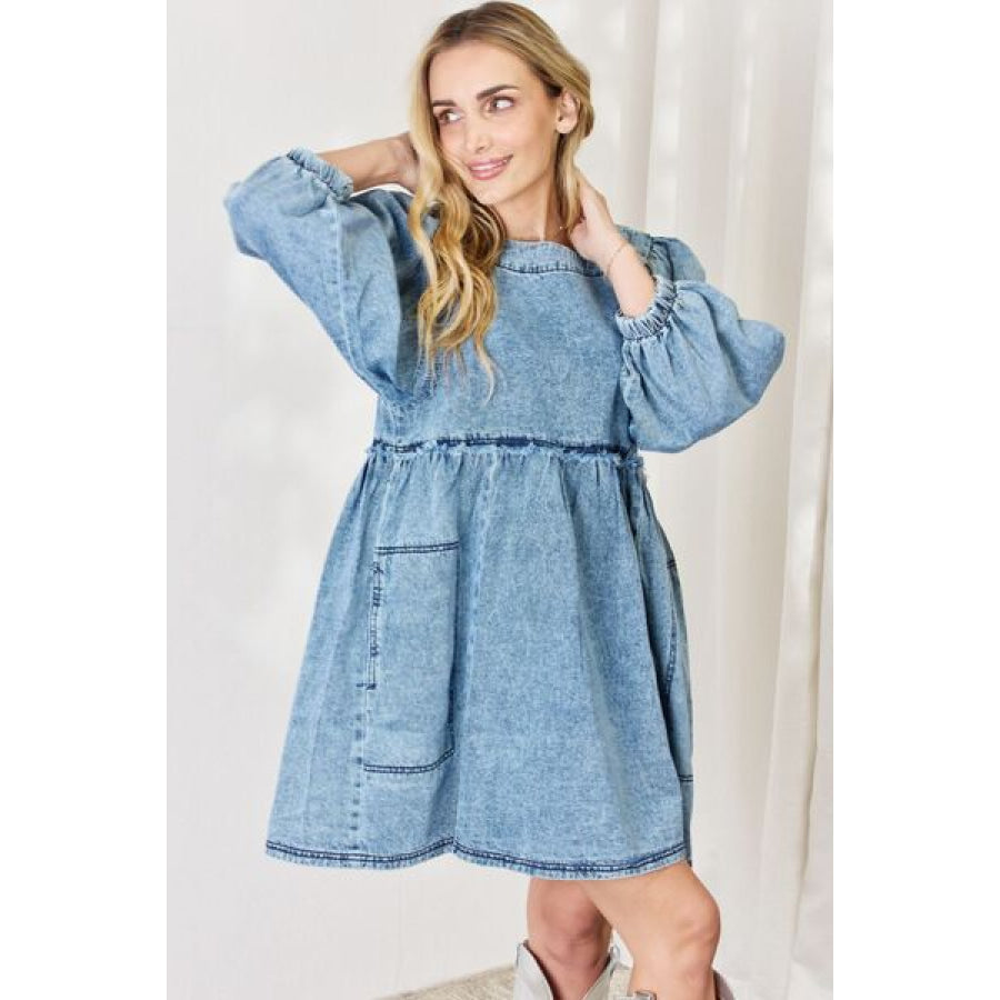 HEYSON Full Size Oversized Denim Babydoll Dress DENIM / S Clothing