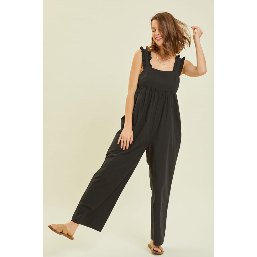 HEYSON Full Size Ruffled Strap Back Tie Wide Leg Jumpsuit Apparel and Accessories