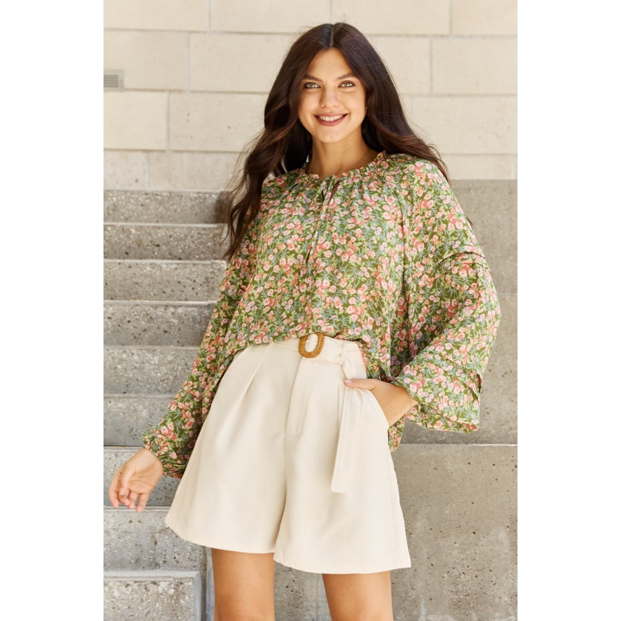 HEYSON She’s Blossoming Full Size Balloon Sleeve Floral Blouse