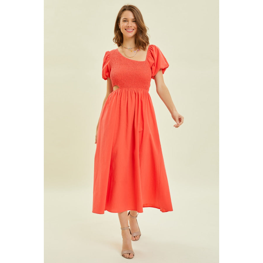 HEYSON Smocked Cutout Midi Dress Apparel and Accessories