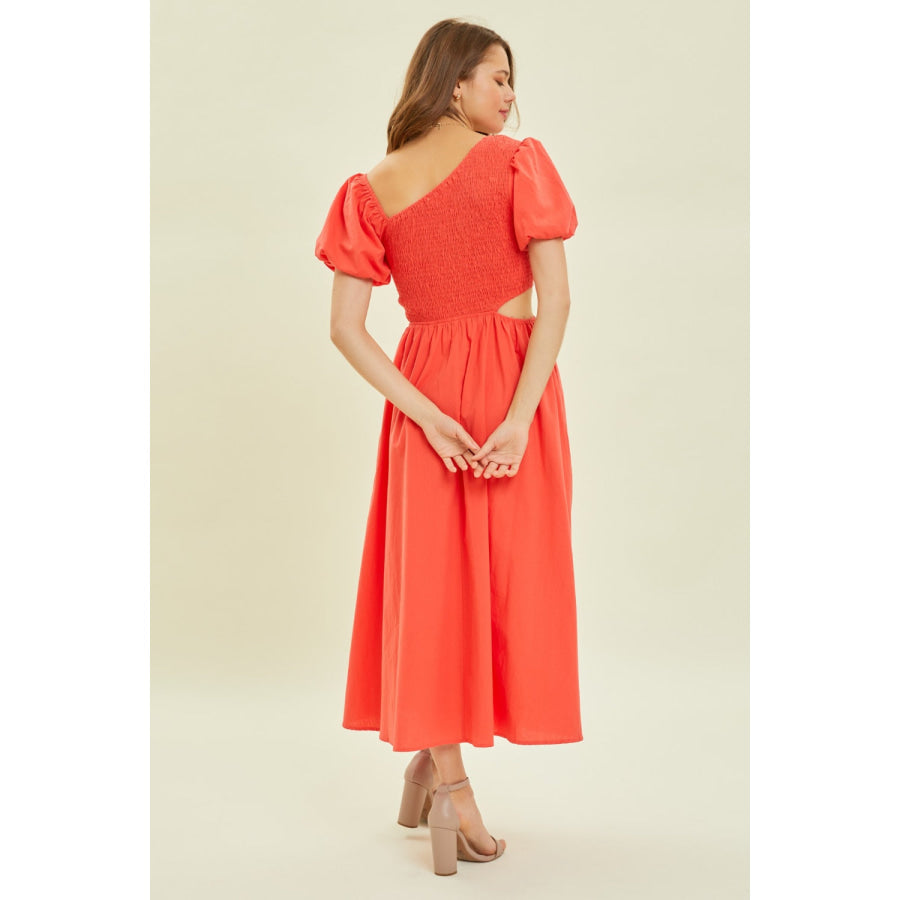 HEYSON Smocked Cutout Midi Dress Apparel and Accessories