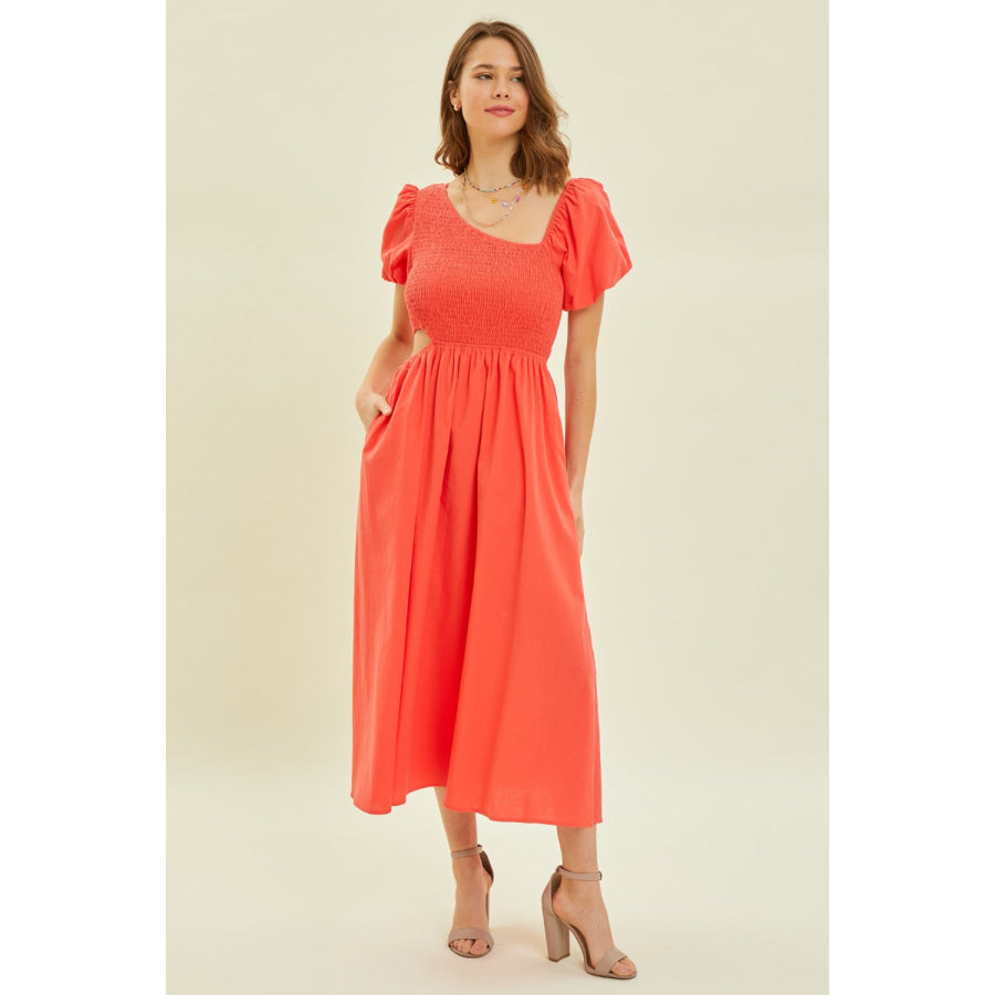 HEYSON Smocked Cutout Midi Dress Apparel and Accessories