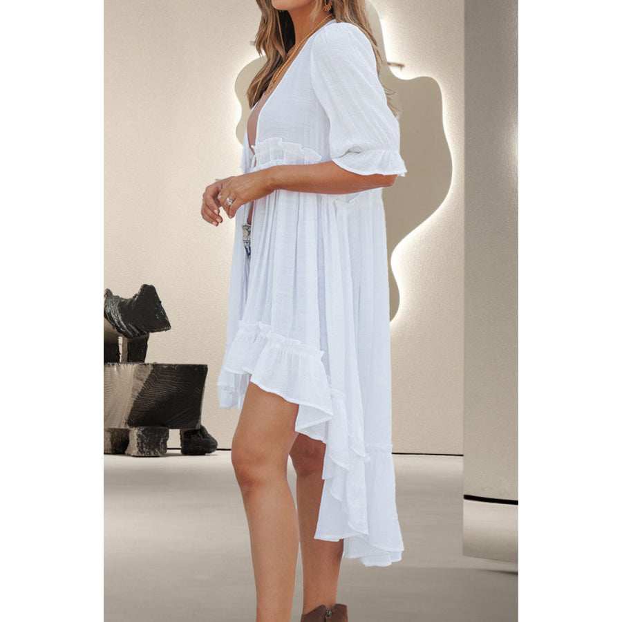 High-Low Half Sleeve Cover Up White / S Apparel and Accessories
