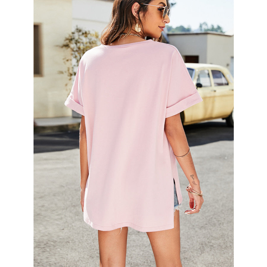 High-Low Side Slit V-Neck Tee