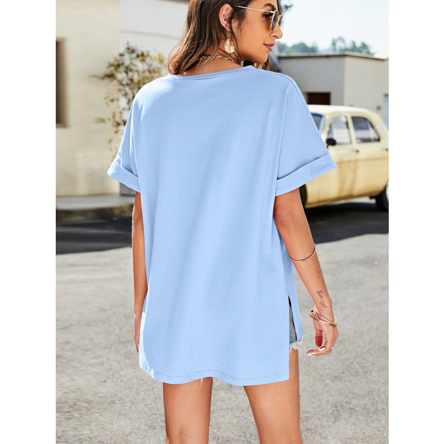 High-Low Side Slit V-Neck Tee