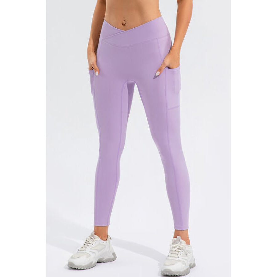 High Waist Active Leggings with Pockets Lavender / S Clothing