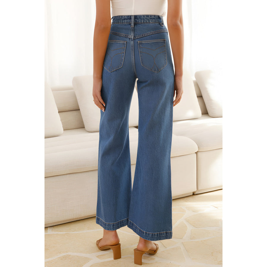 High Waist Bootcut Jeans with Pockets Apparel and Accessories