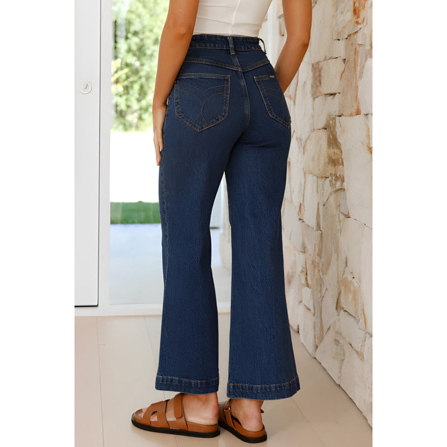 High Waist Bootcut Jeans with Pockets Apparel and Accessories