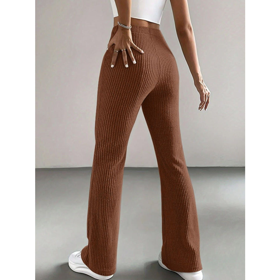 High Waist Bootcut Pants Caramel / S Apparel and Accessories