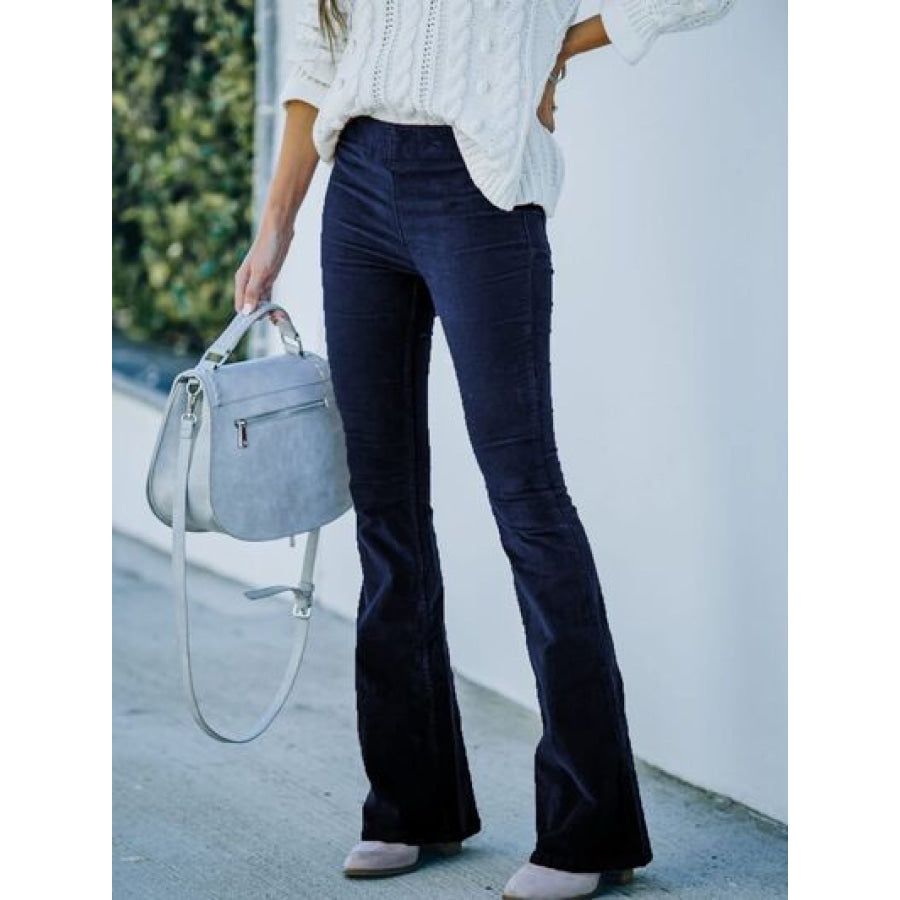 High Waist Bootcut Pants Navy / S Clothing
