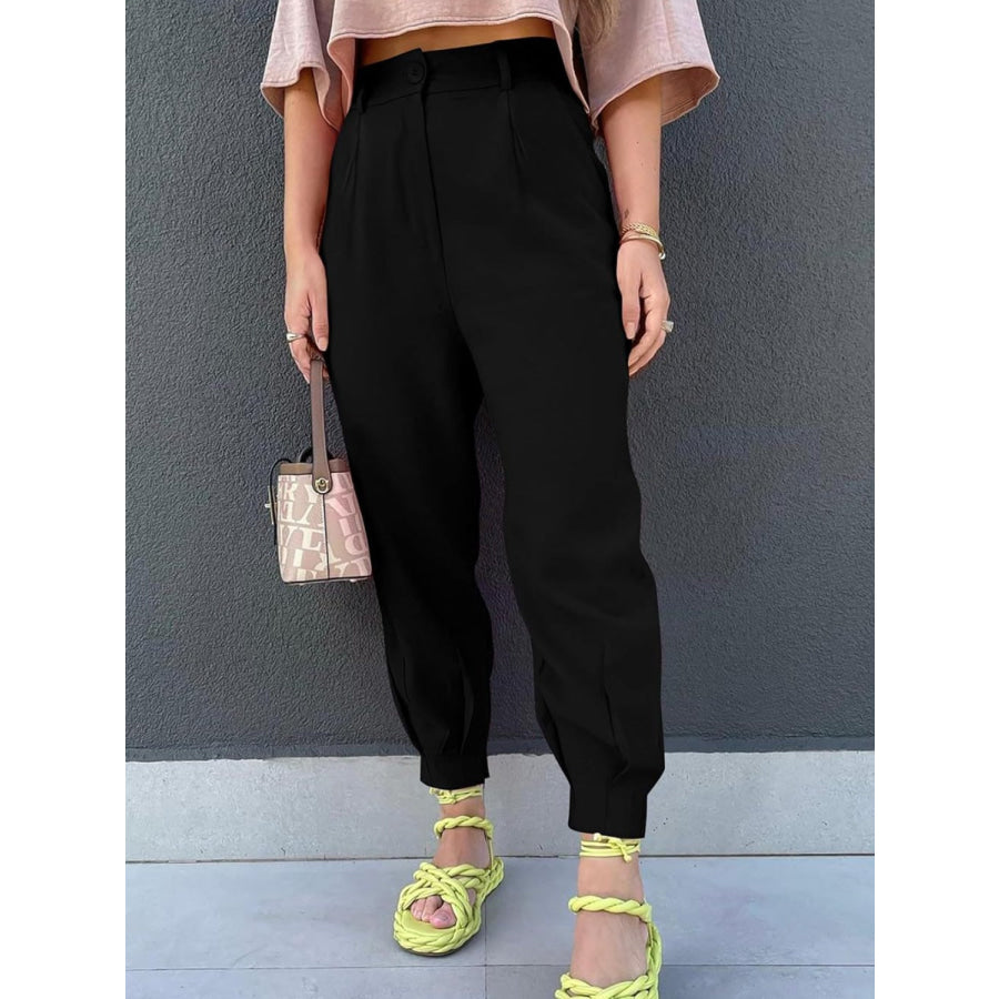 High Waist Cropped Pants Black / S Apparel and Accessories