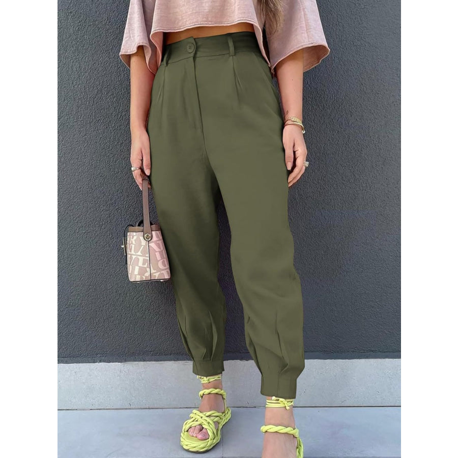 High Waist Cropped Pants Moss / S Apparel and Accessories