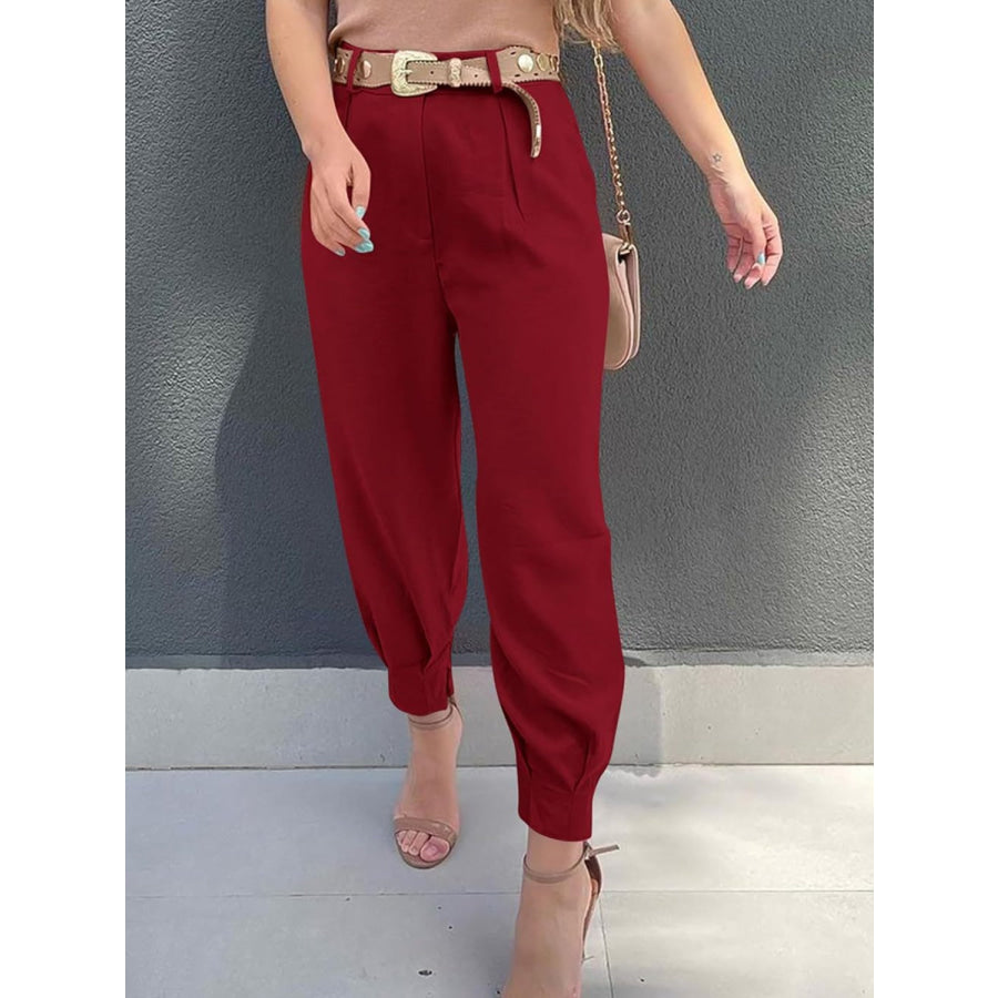 High Waist Cropped Pants Wine / S Apparel and Accessories