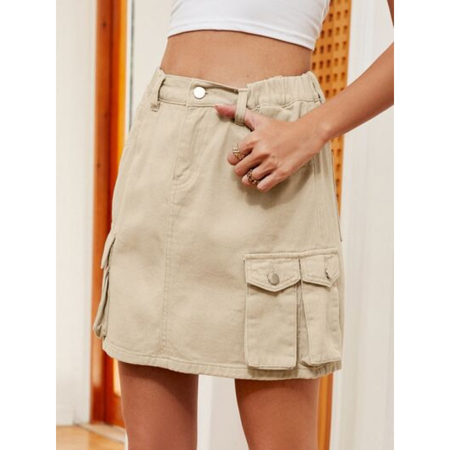 High Waist Denim Skirt Sand / S Apparel and Accessories