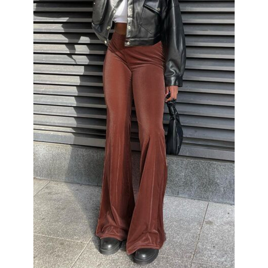 High Waist Flare Pants Chestnut / S Apparel and Accessories