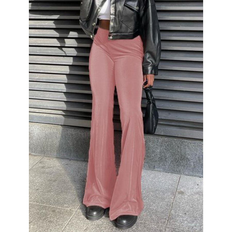 High Waist Flare Pants Light Mauve / S Apparel and Accessories