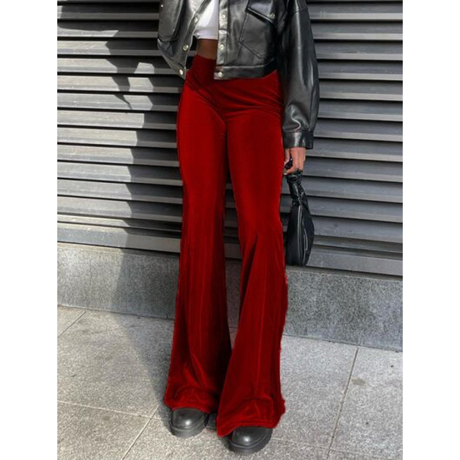 High Waist Flare Pants Wine / S Apparel and Accessories