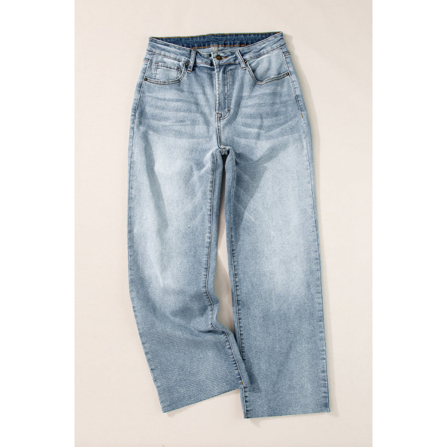 High Waist Straight Jeans with Pockets Apparel and Accessories