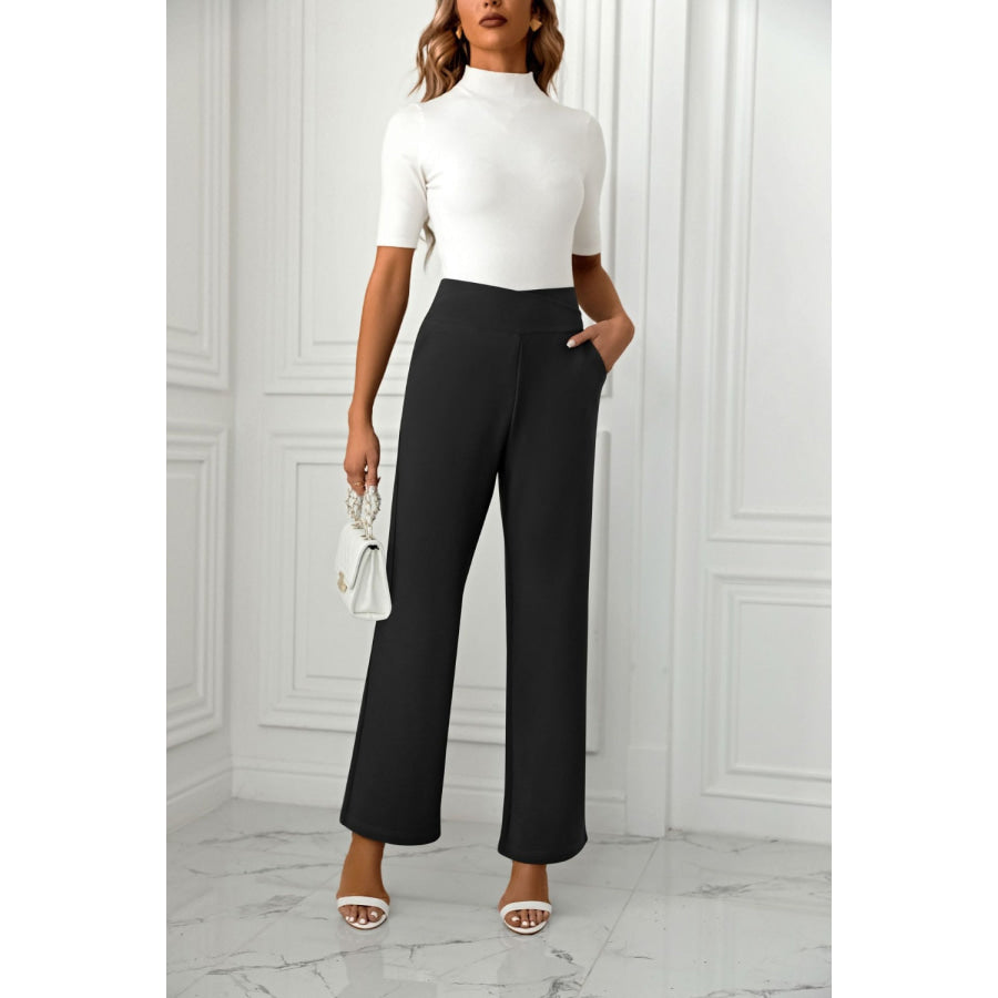 High Waist Straight Leg Pants Apparel and Accessories