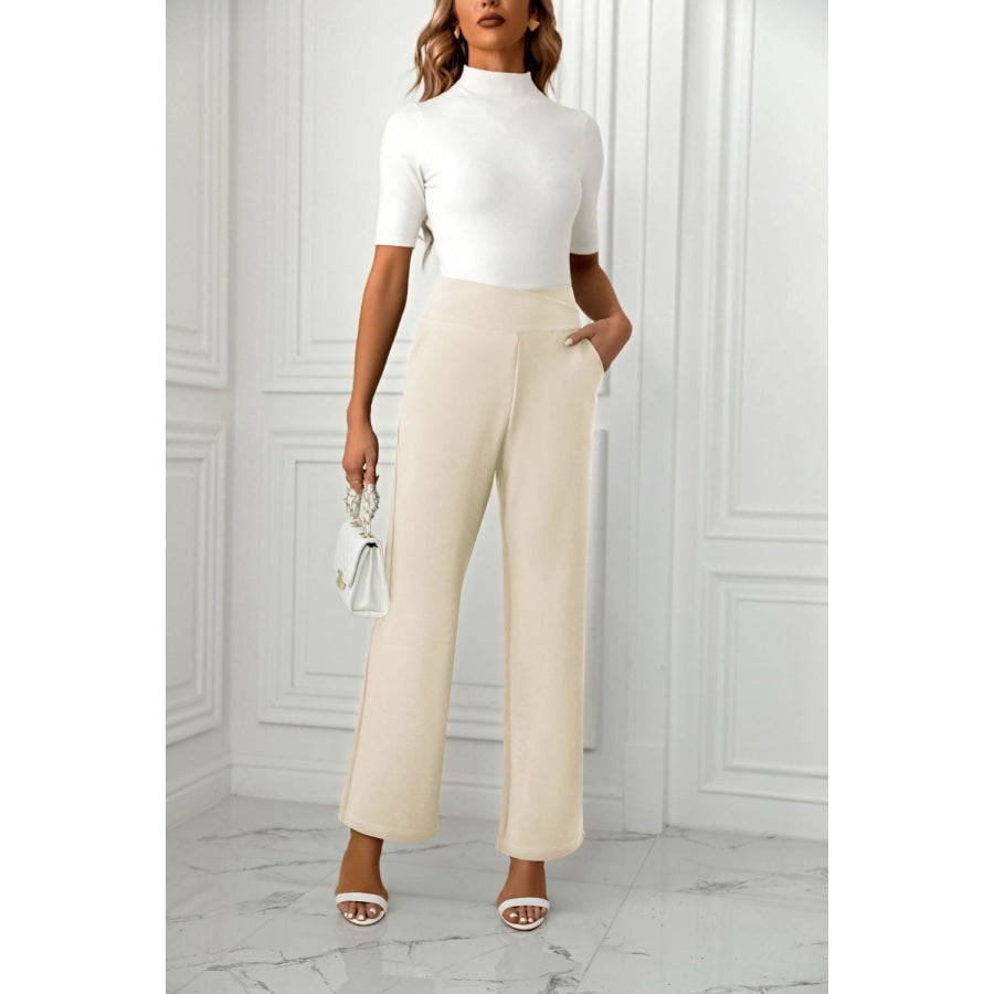 High Waist Straight Leg Pants Apparel and Accessories