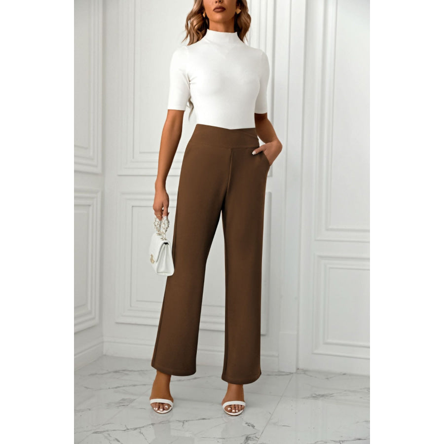 High Waist Straight Leg Pants Apparel and Accessories