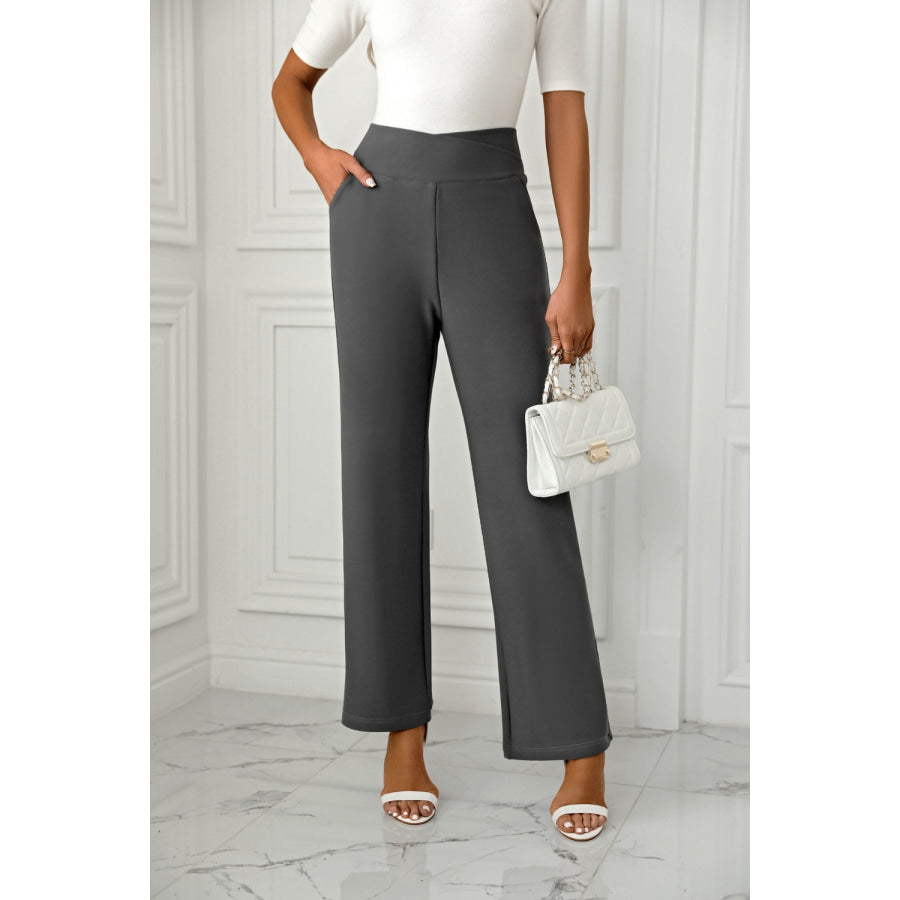 High Waist Straight Leg Pants Apparel and Accessories