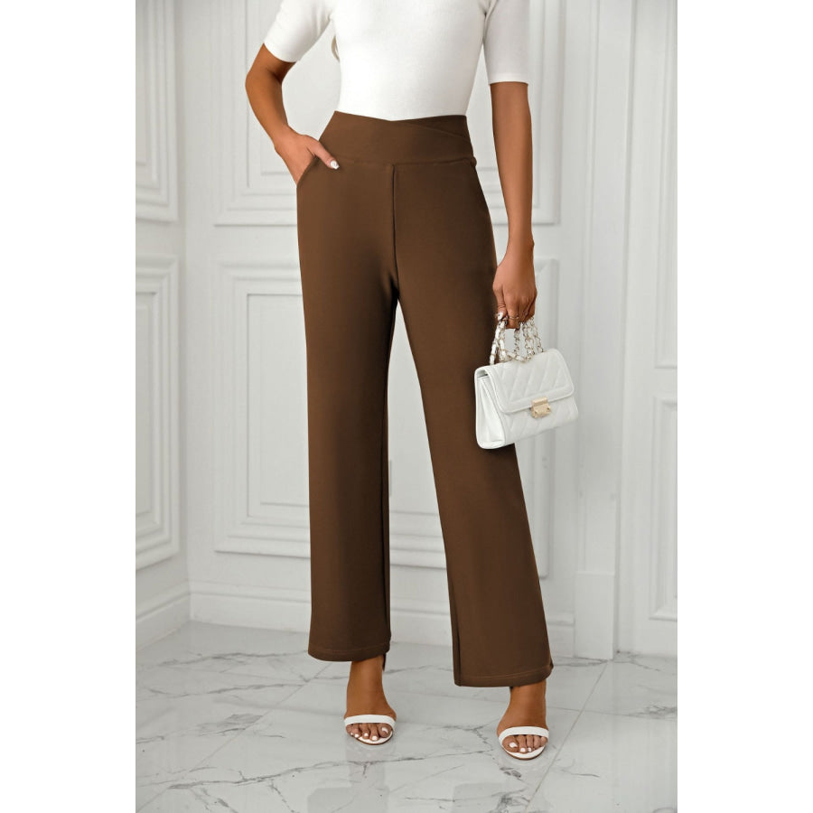 High Waist Straight Leg Pants Apparel and Accessories