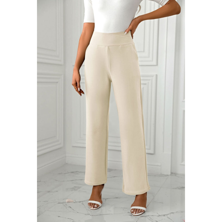 High Waist Straight Leg Pants Apparel and Accessories