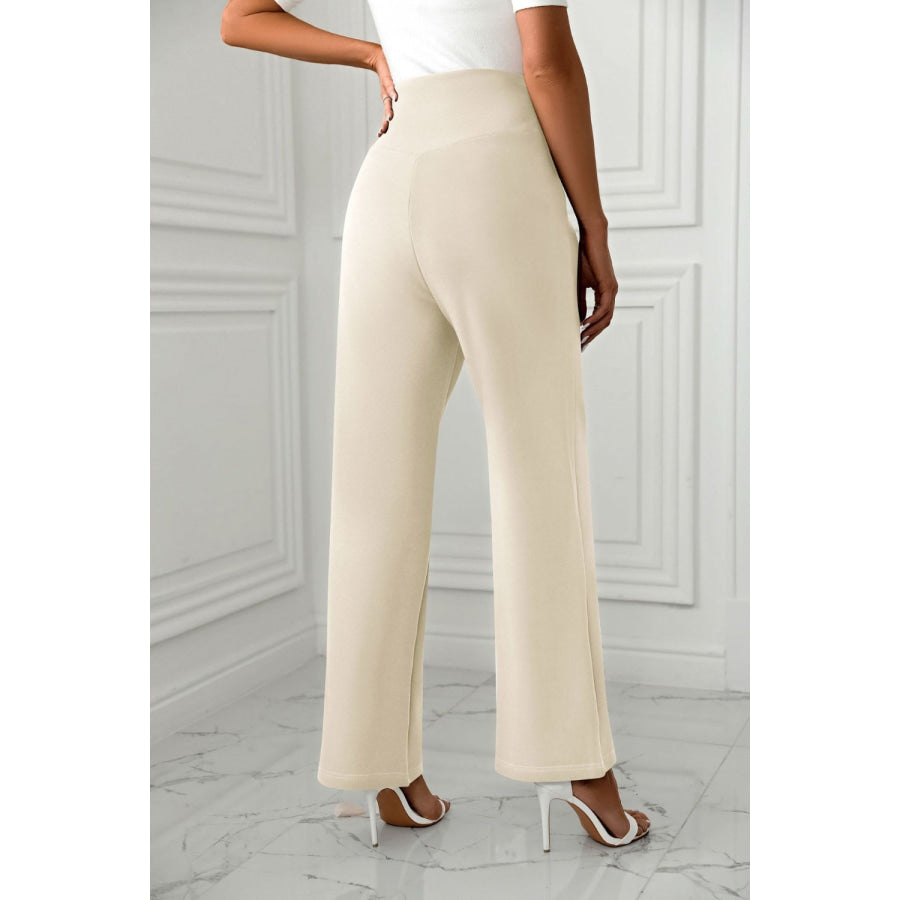 High Waist Straight Leg Pants Beige / S Apparel and Accessories
