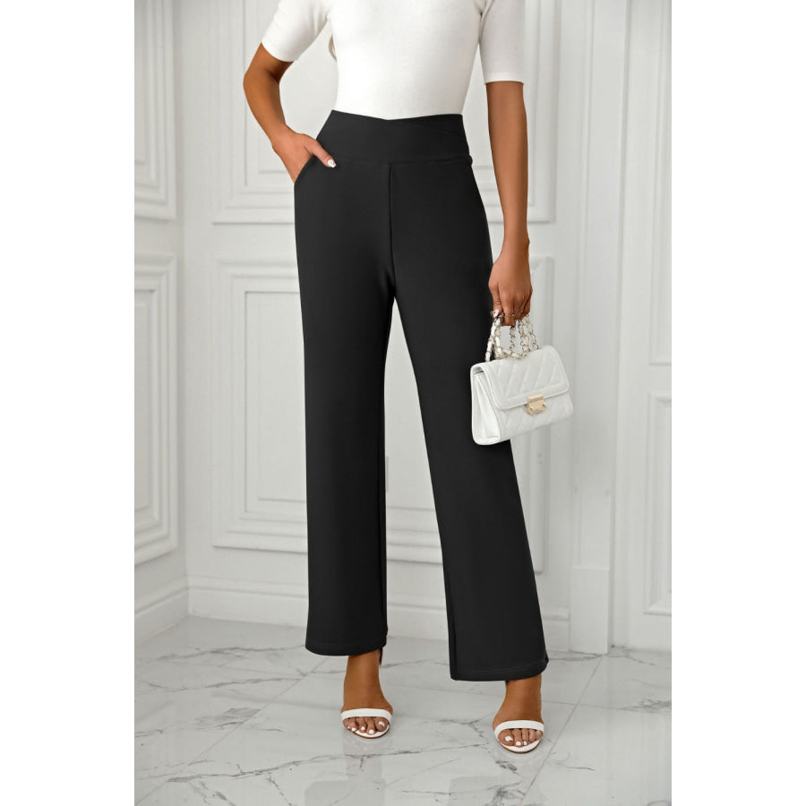 High Waist Straight Leg Pants Black / S Apparel and Accessories