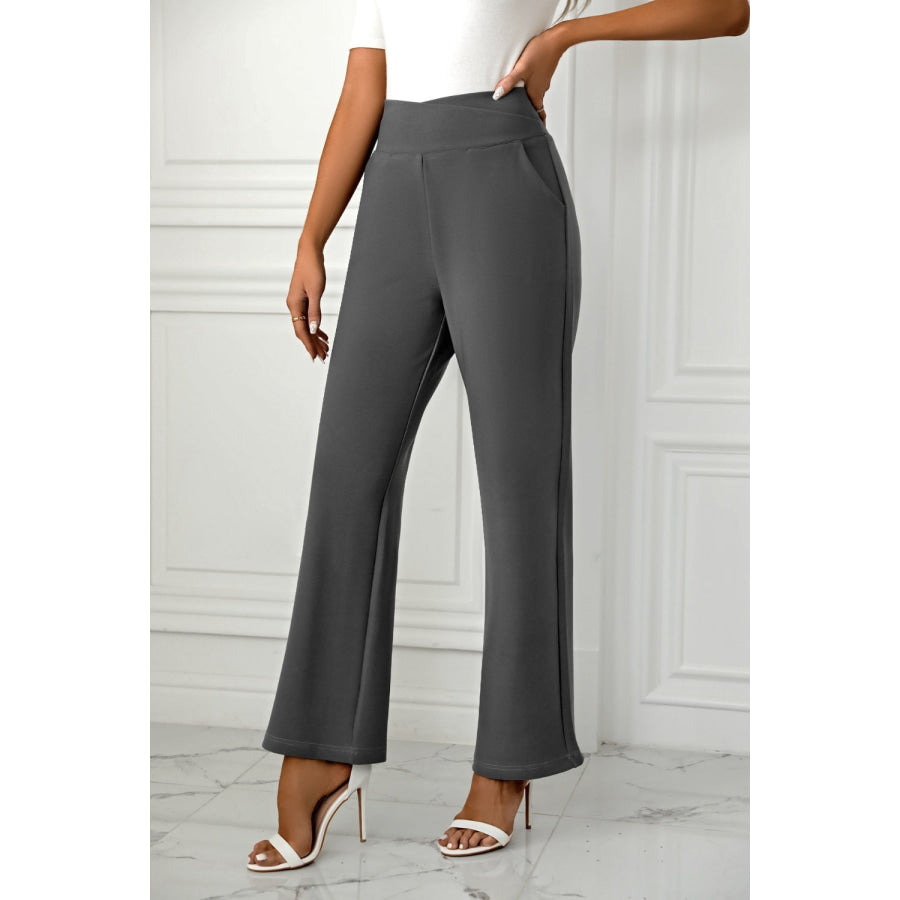 High Waist Straight Leg Pants Dark Gray / S Apparel and Accessories