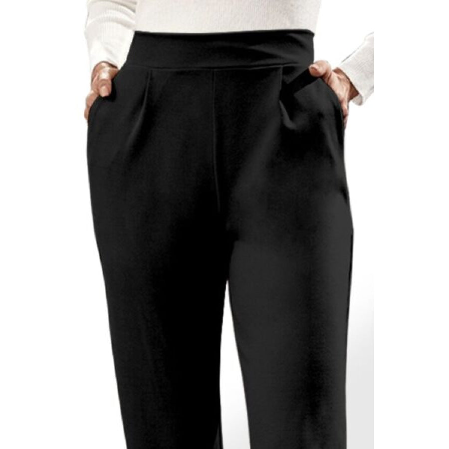High Waist Straight Pants with Pockets Apparel and Accessories