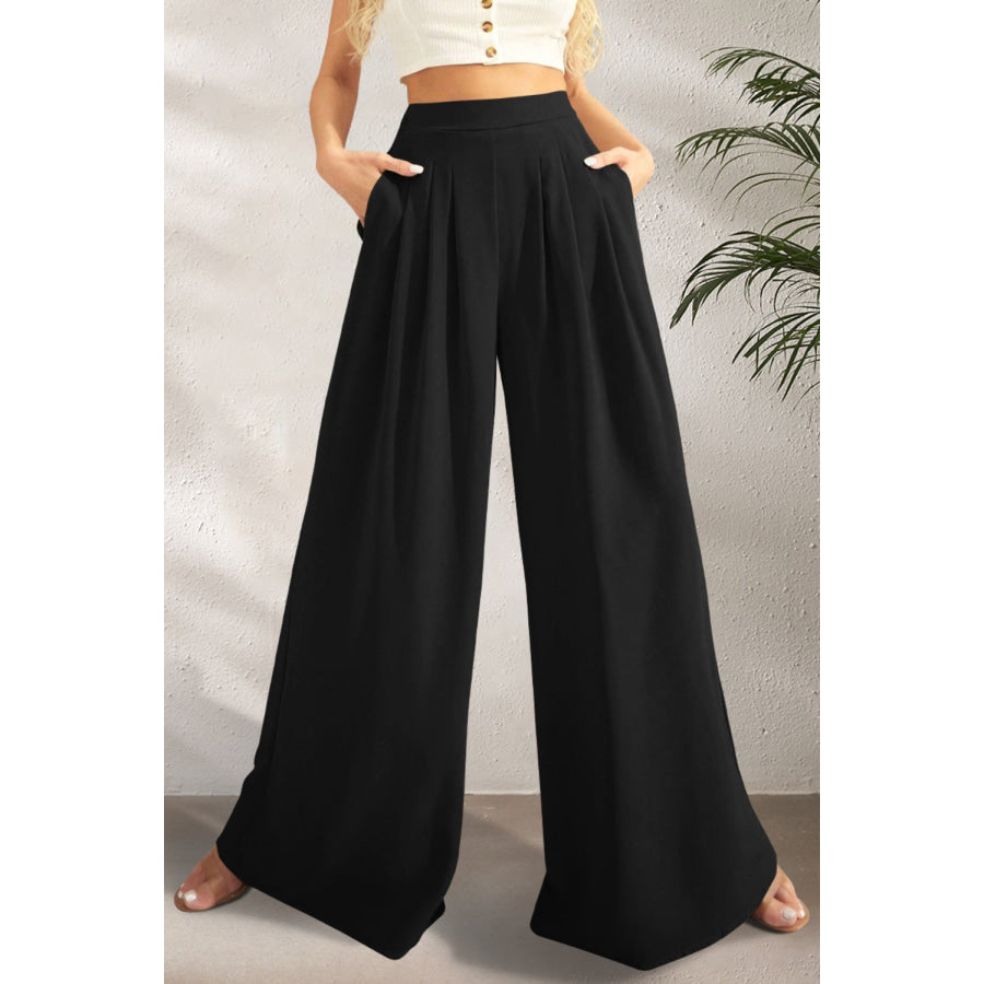 High Waist Wide Leg Pants Black / S Apparel and Accessories