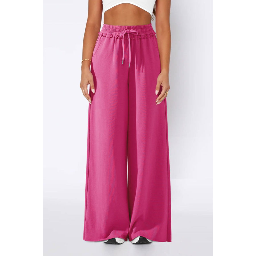 High Waist Wide Leg Pants Hot Pink / S Apparel and Accessories
